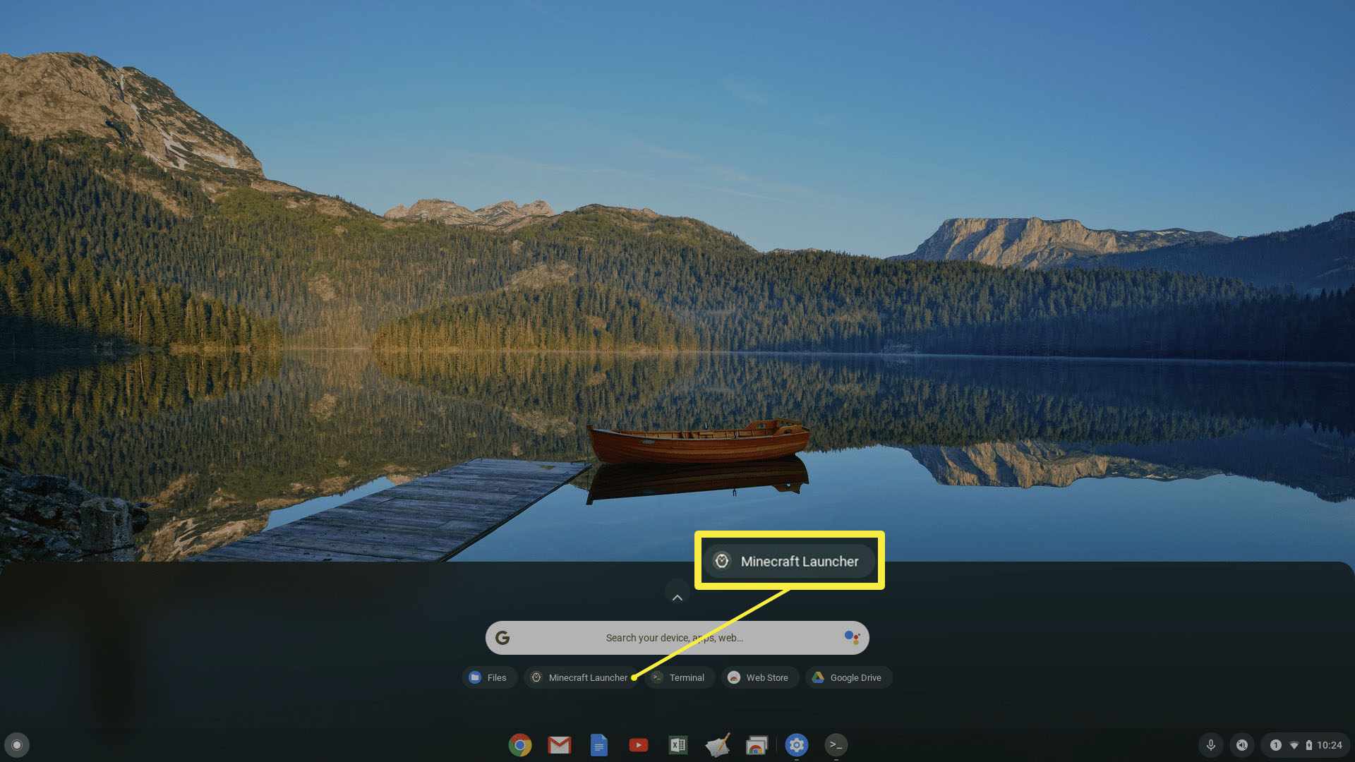 Screenshot spouštěče Minecraft na Chromebooku.