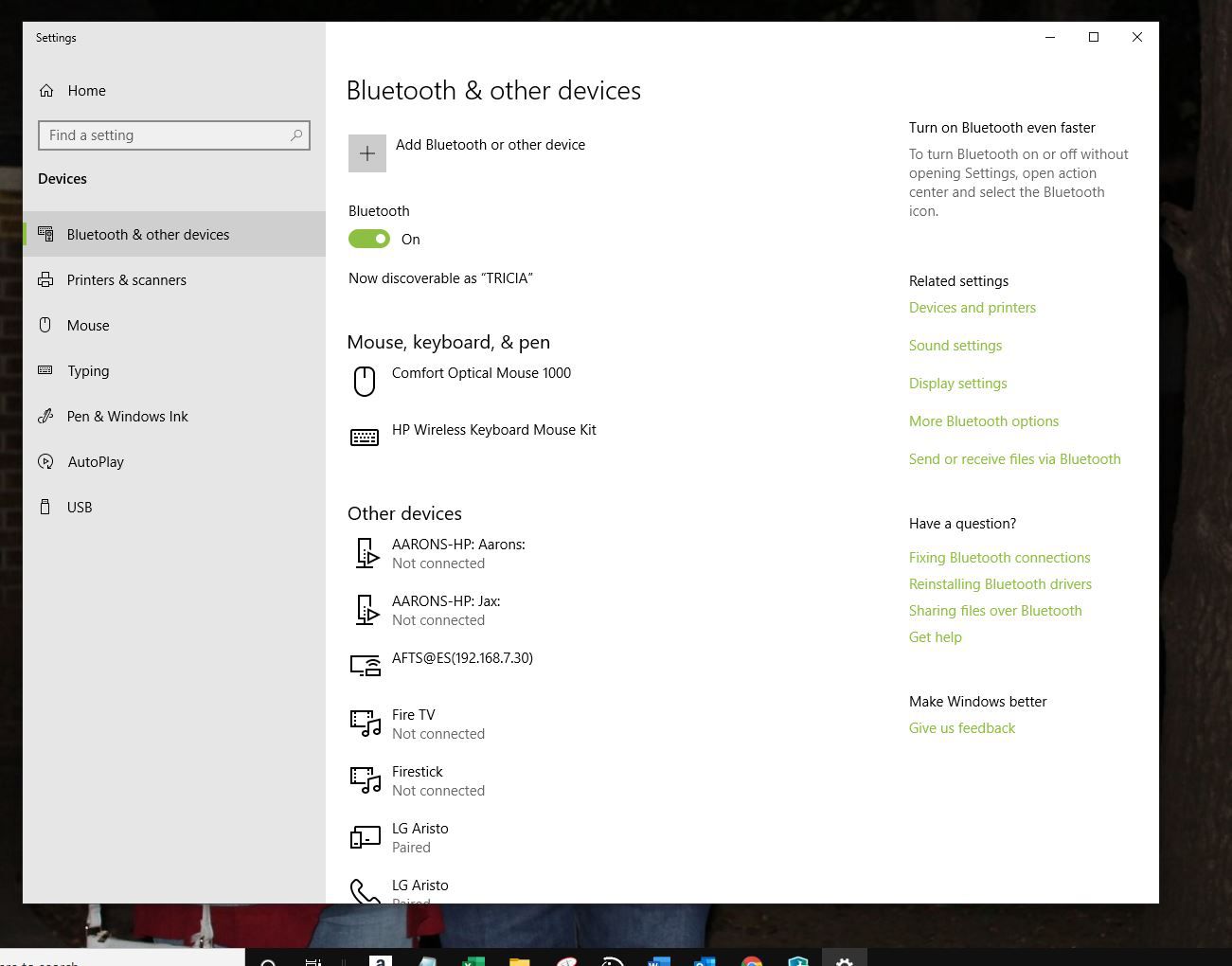 Screenshot obrazovky Přidat Bluetooth nebo jiné zařízení