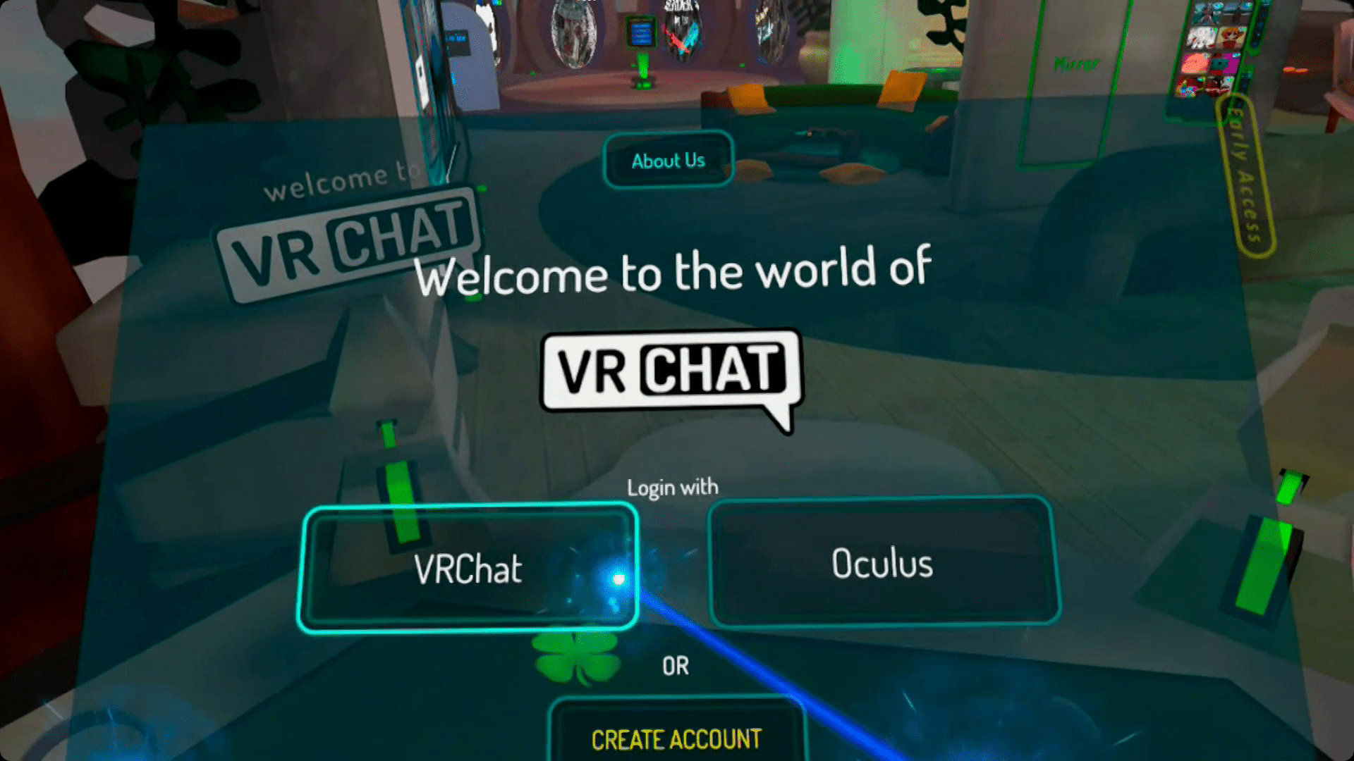 Přihlášení do VRChat na Quest.