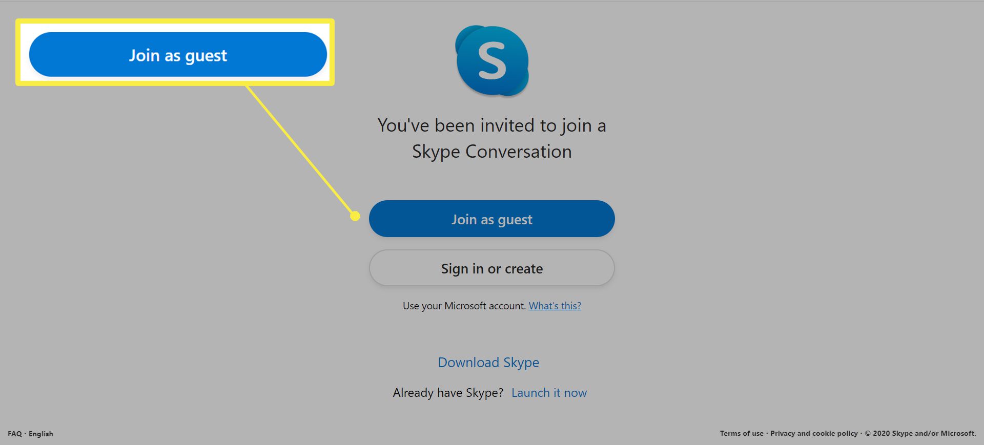 Připojování k aplikaci Skype Meet Now Call.