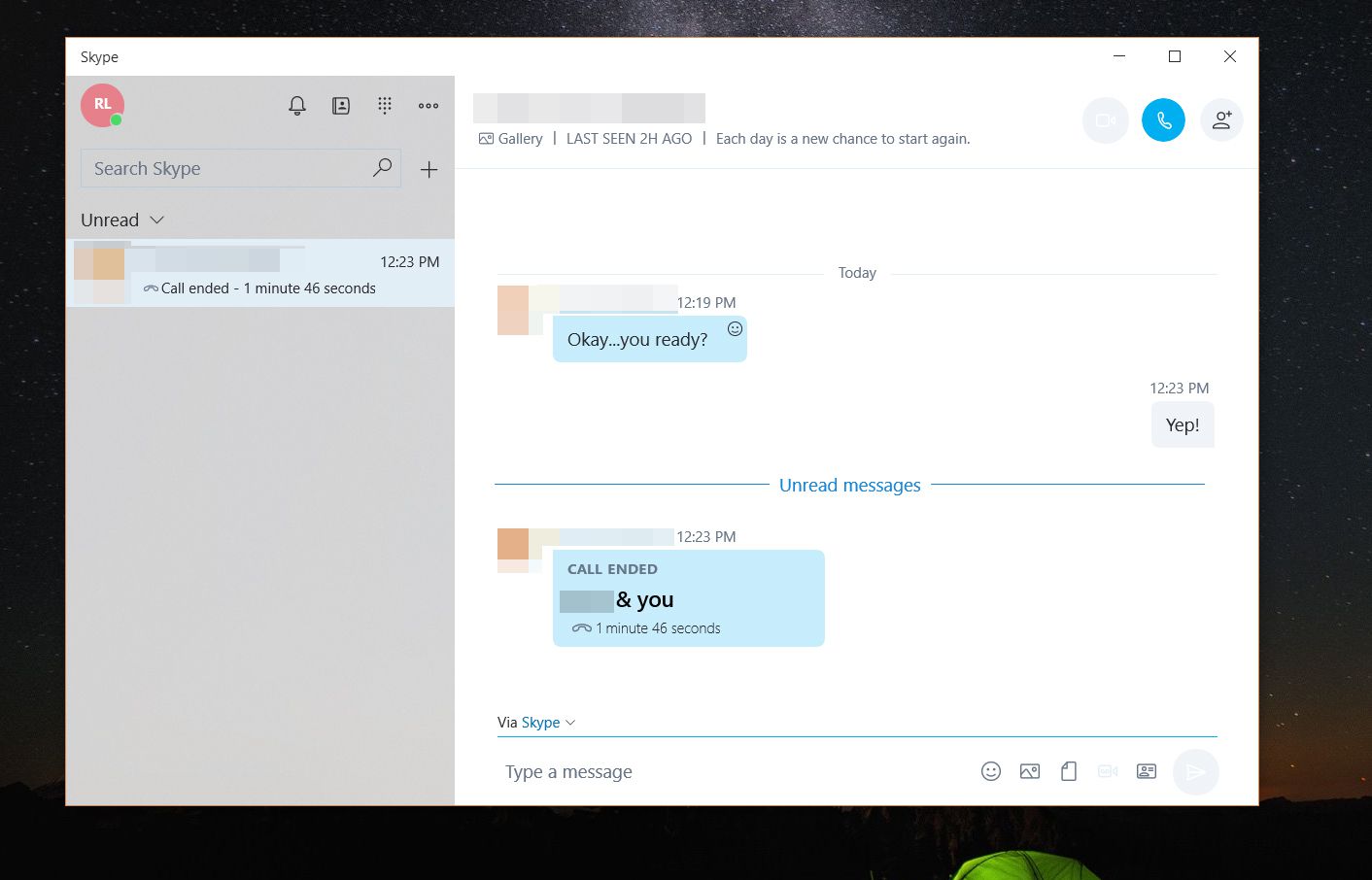 Screenshot aplikace Skype ve Windows 10