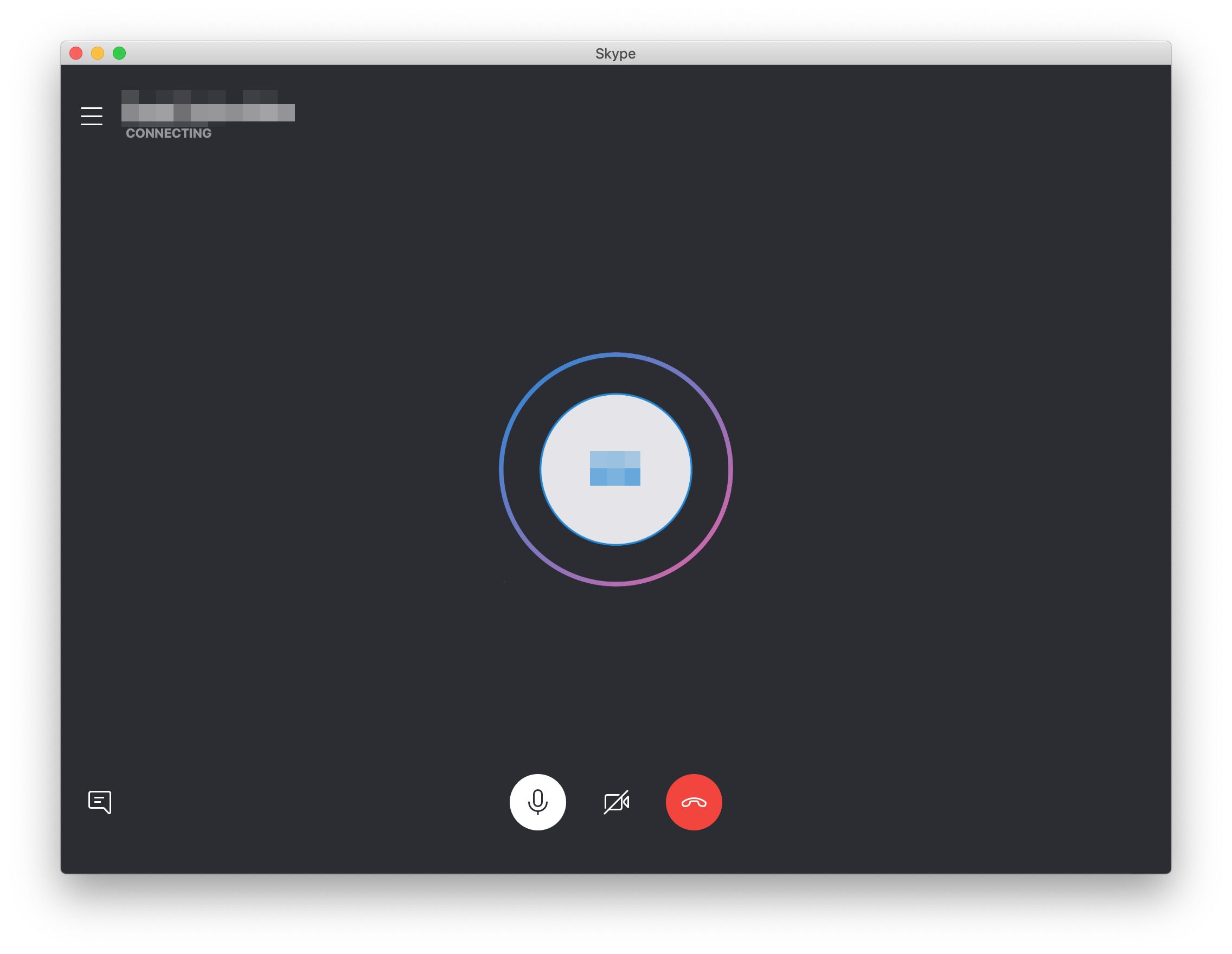 Obrazovka volání Skype pro macOS