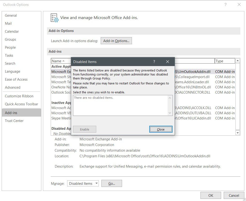 Možnost Zakázat položky v aplikaci Microsoft Outlook.