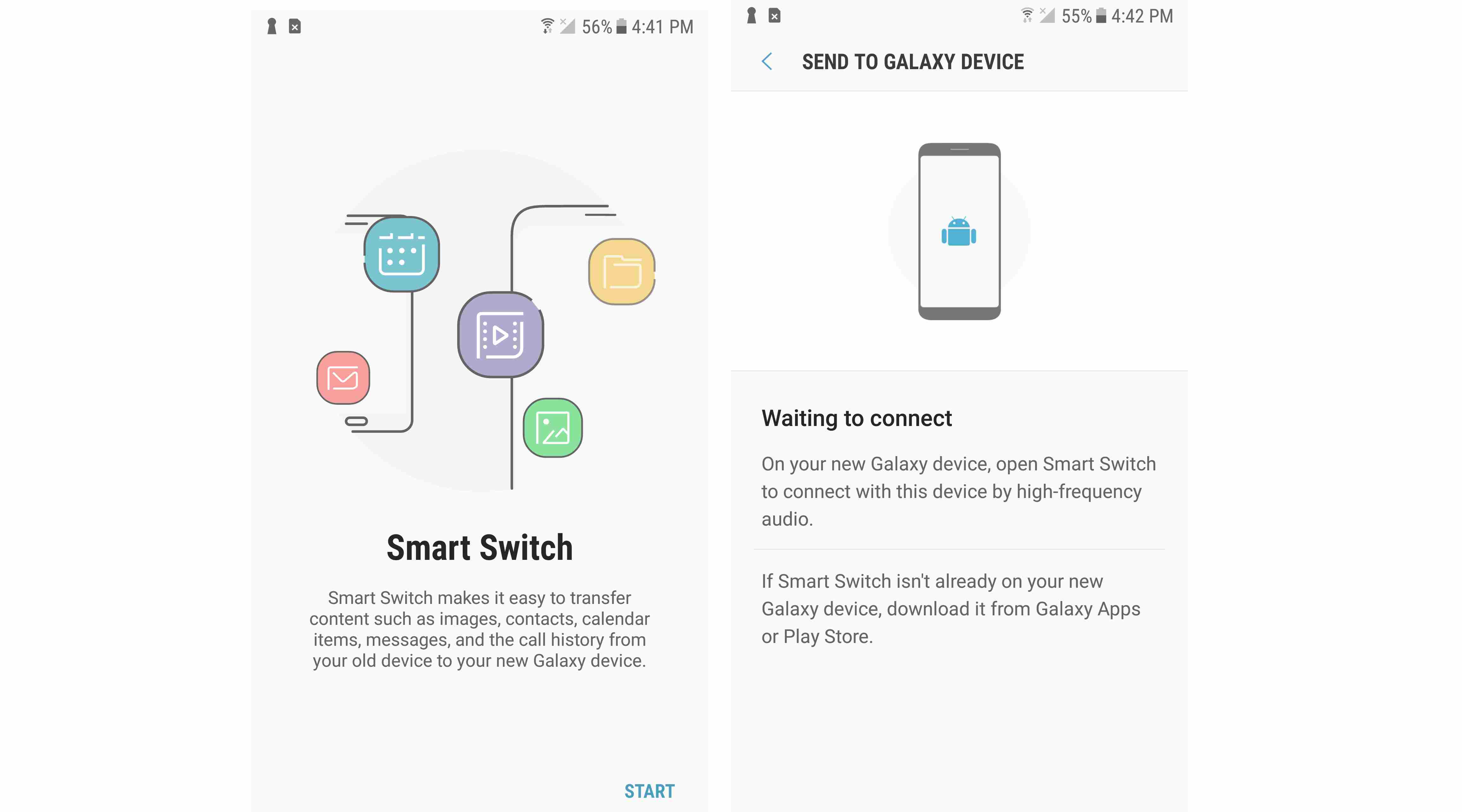 Screenshoty aplikace Samsung Smart Switch