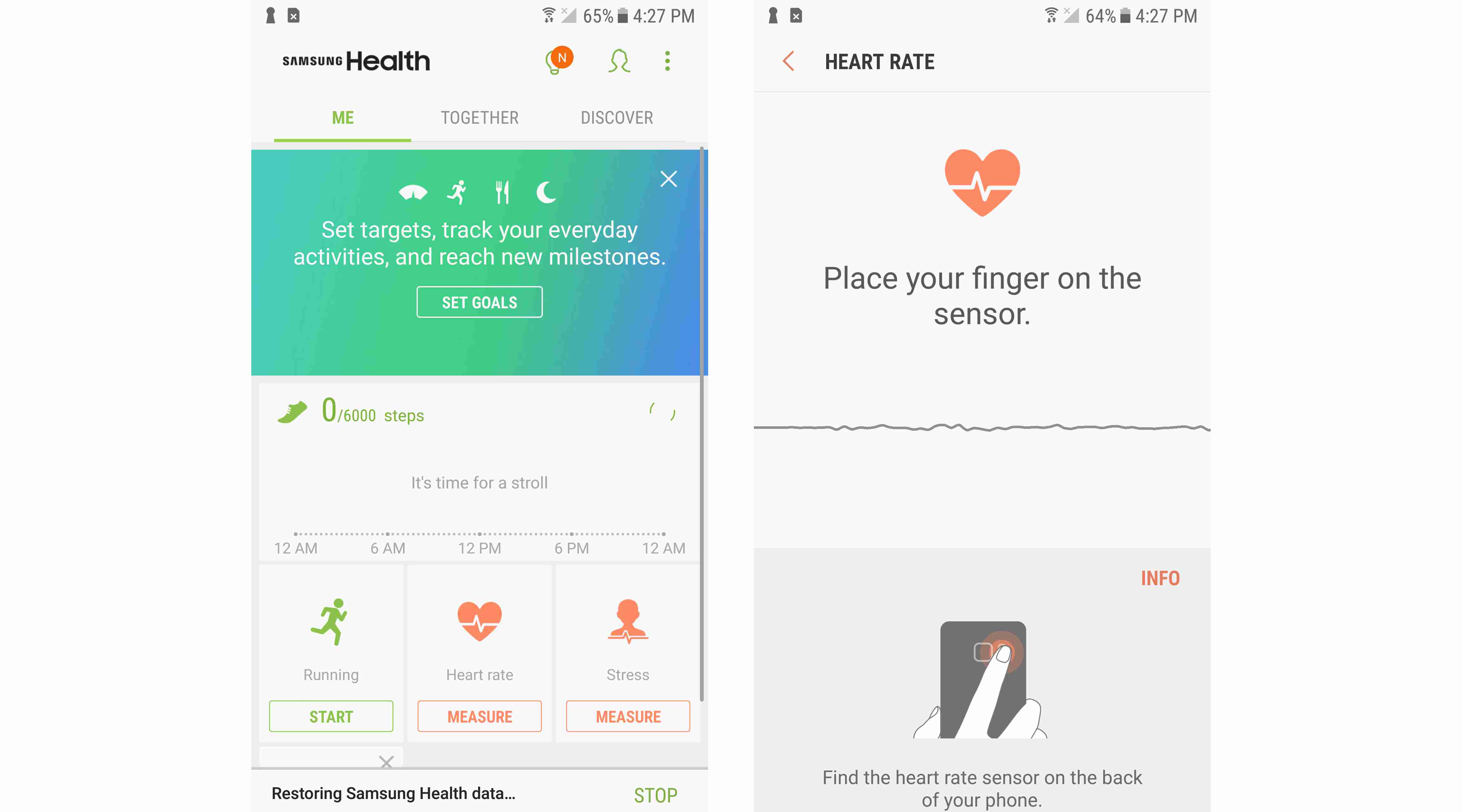 Screenshoty aplikace Samsung Health