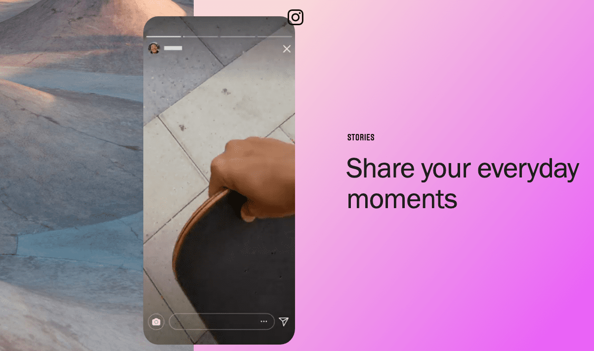 Záhlaví blogu Instagram povzbuzující uživatele ke sdílení jejich příspěvků pomocí příběhů