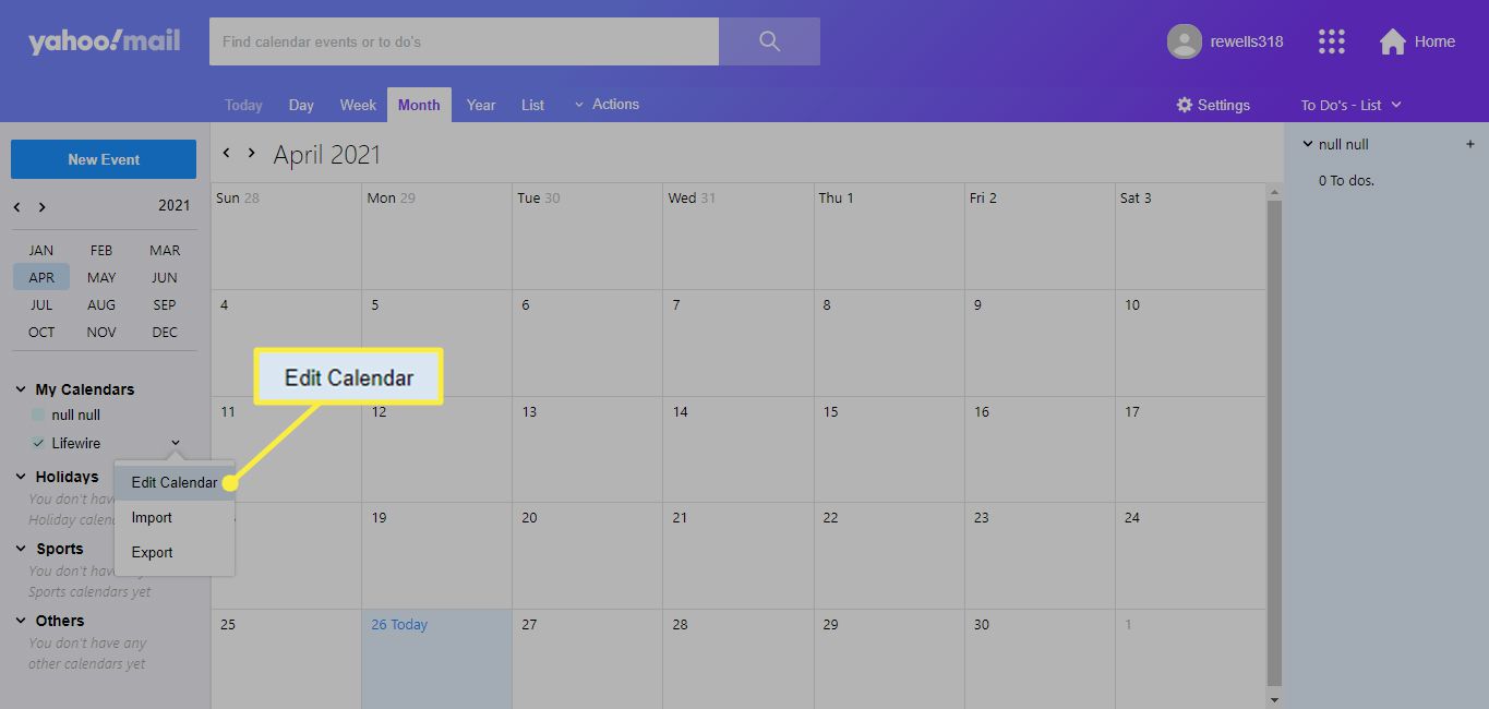 Úpravy kalendáře v kalendářích Yahoo