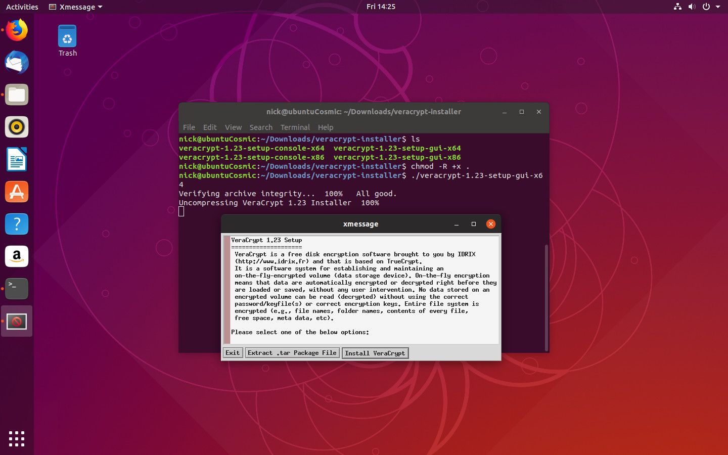 Instalační program VeraCrypt na Linuxu