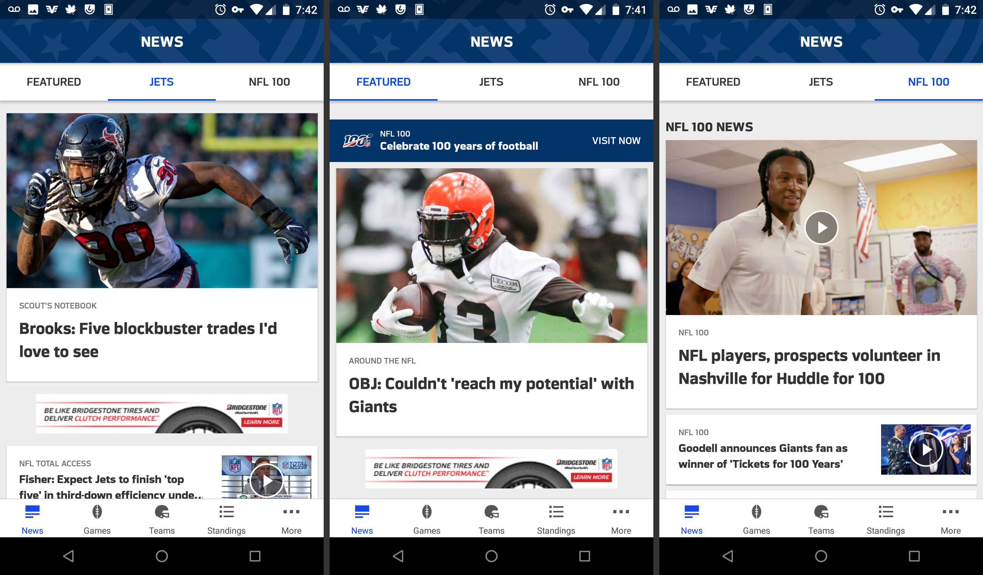 Stránky se zprávami o mobilní aplikaci NFL