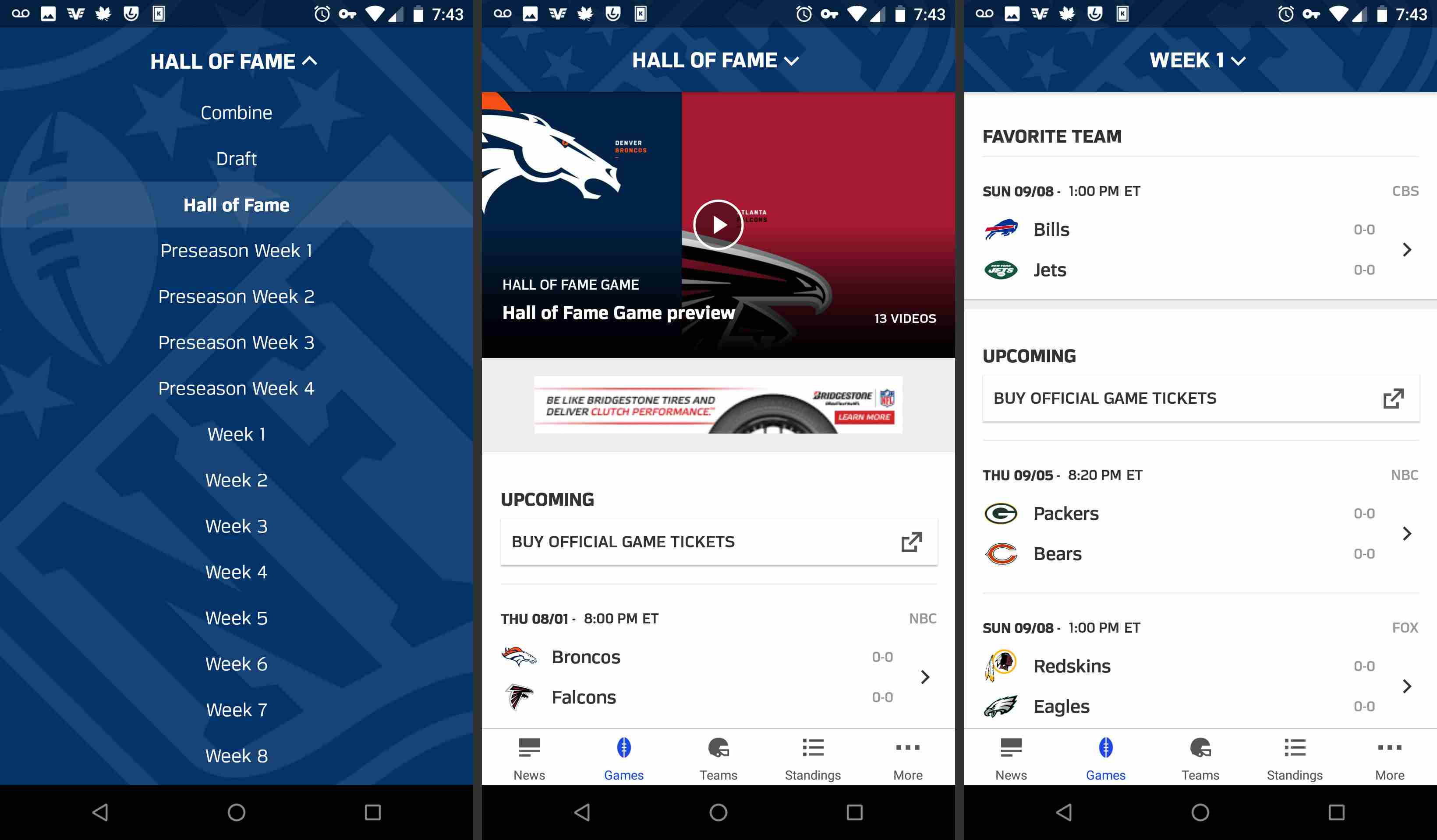 Hry a plán NFL pro mobilní aplikace