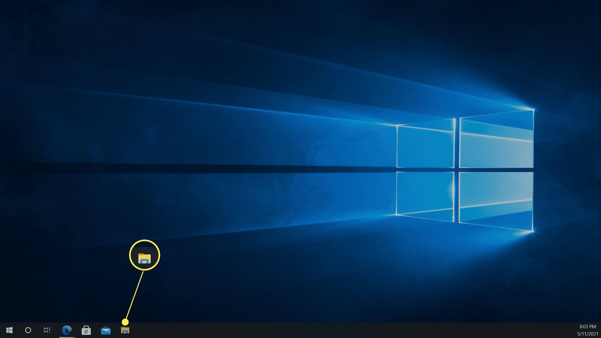Zástupce Průzkumník souborů zvýrazněný na hlavním panelu Windows 10.