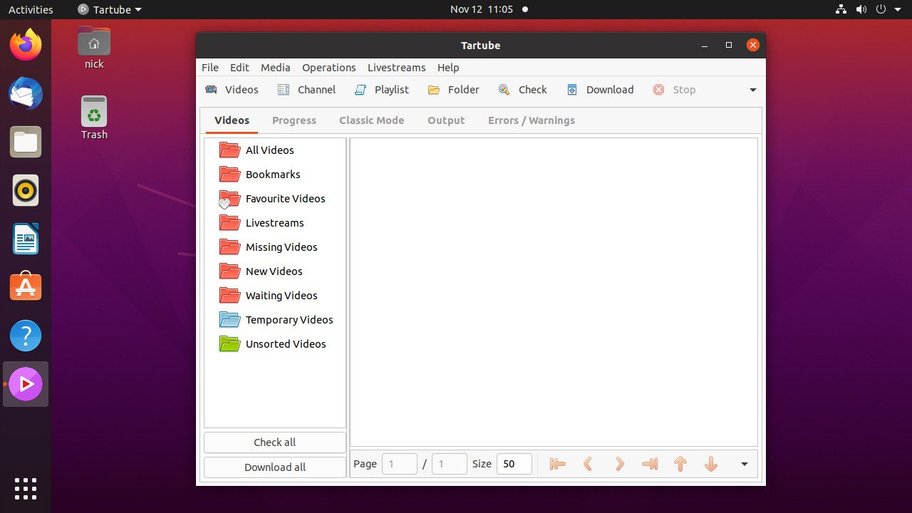Tartube otevřený na Ubuntu