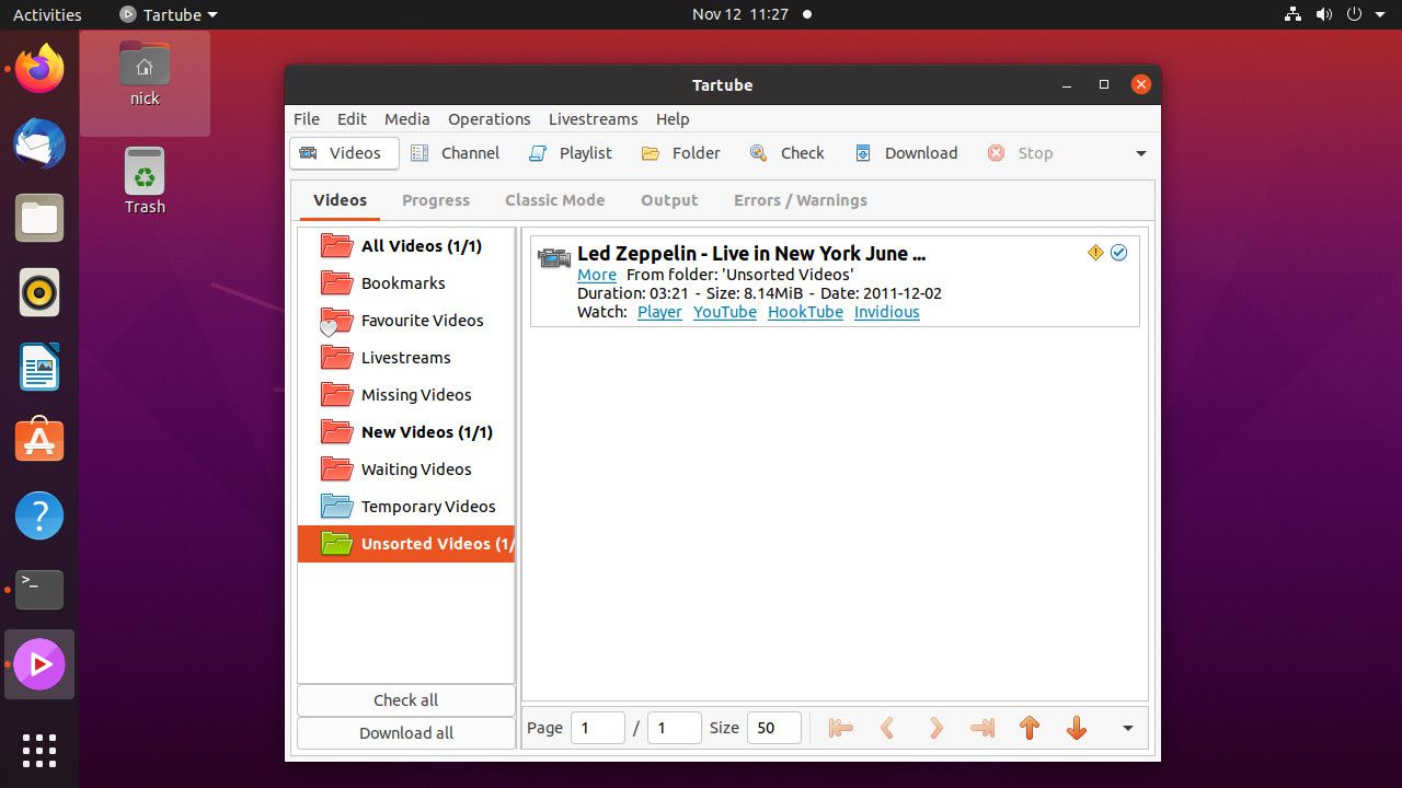 Video Ubuntu Tartube staženo