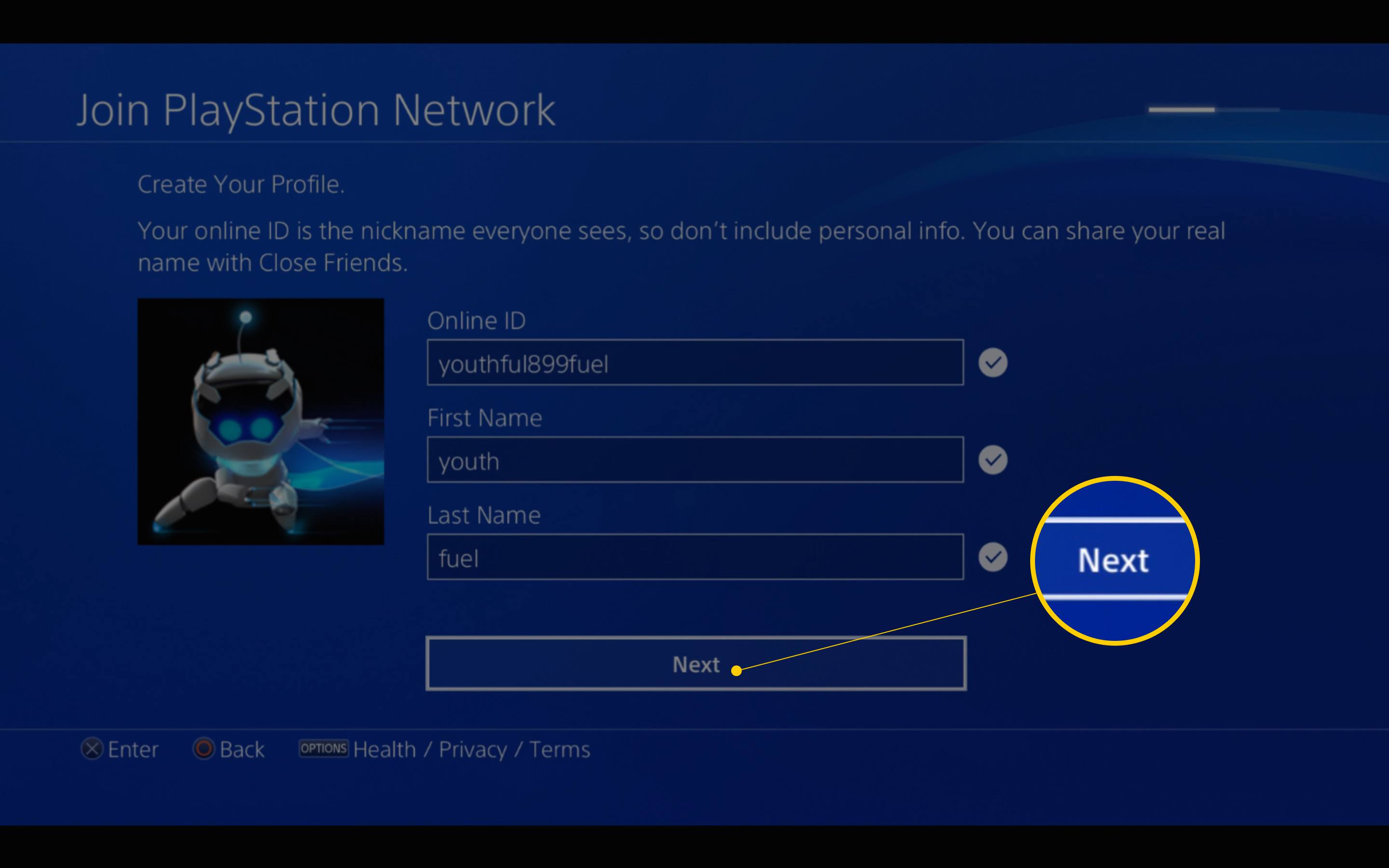 Stránka s online identifikací na portálu PlayStation Network na PS4
