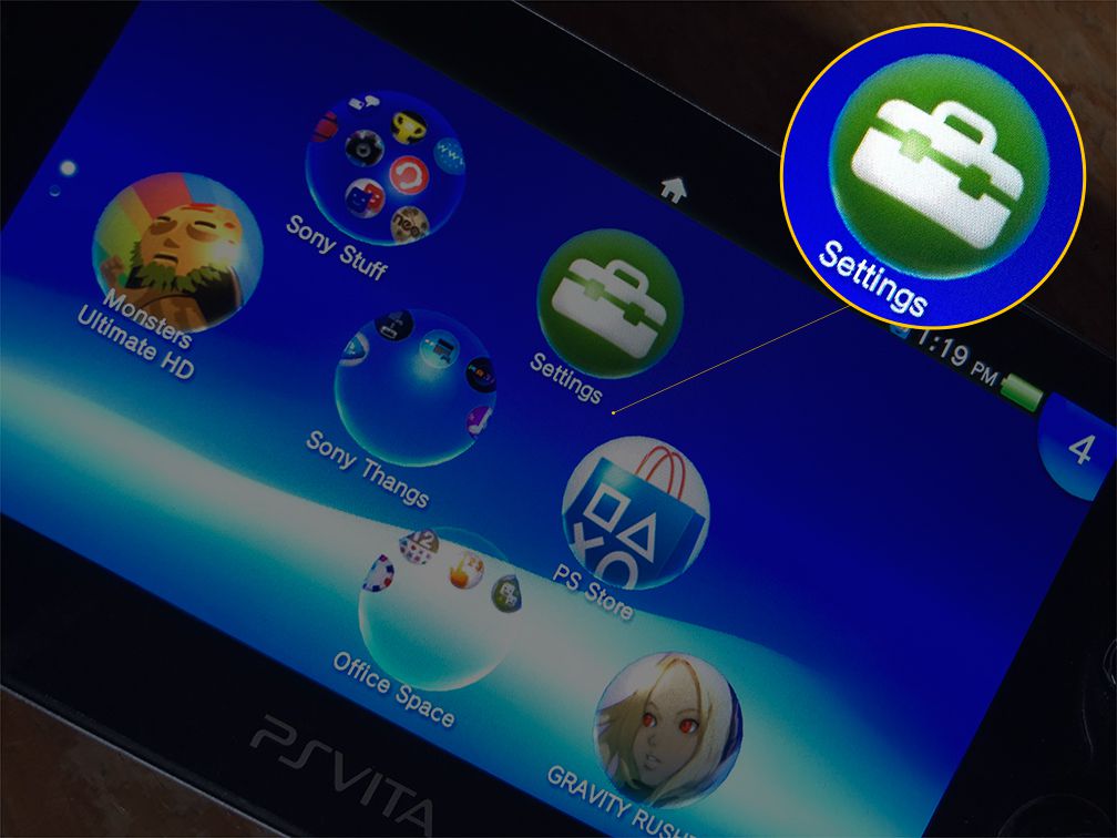 Tlačítko Nastavení na PS Vita