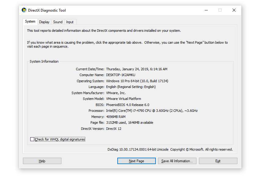 Diagnostický nástroj DirectX ve Windows 10