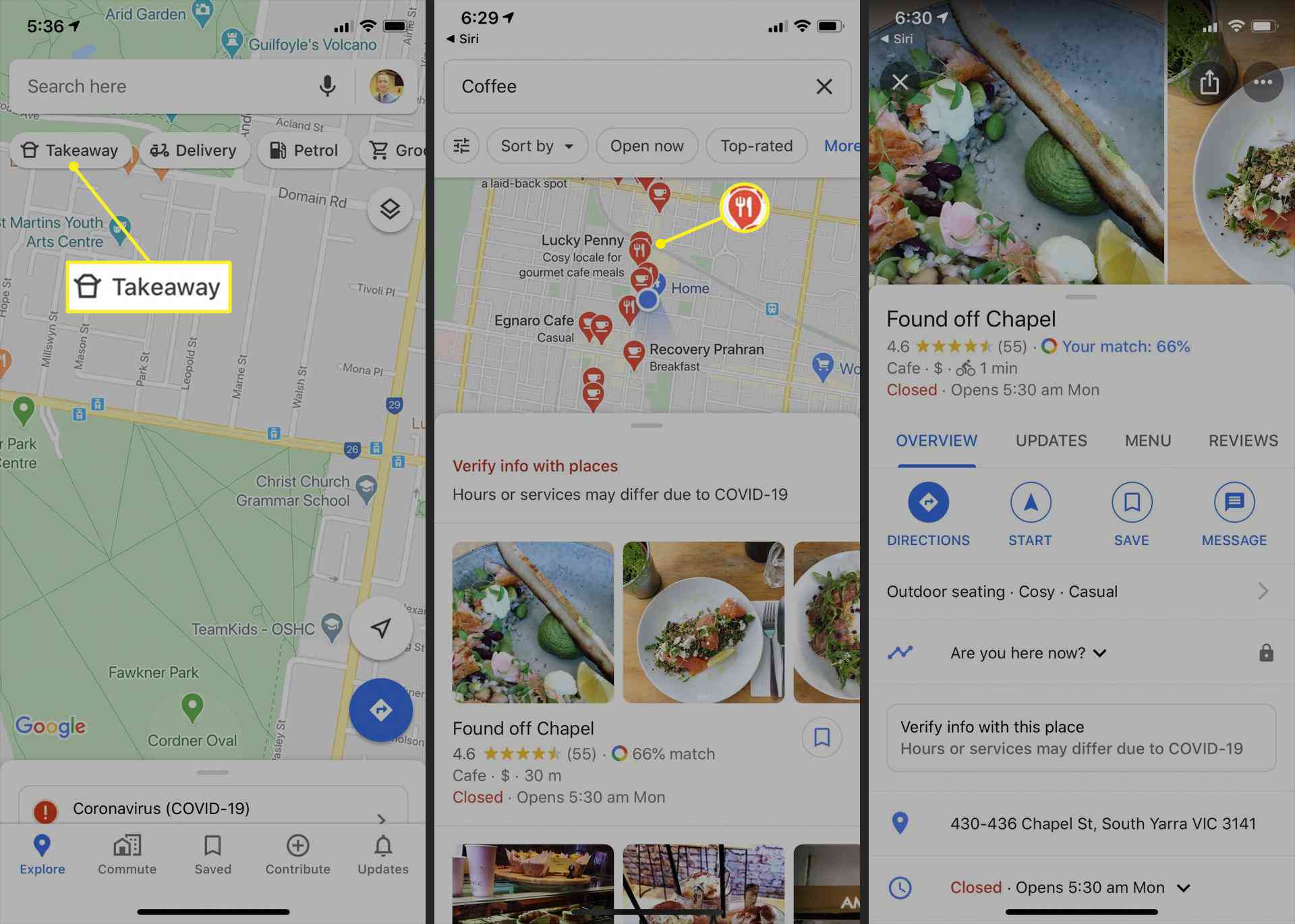 Adresář restaurací a kaváren Google Maps