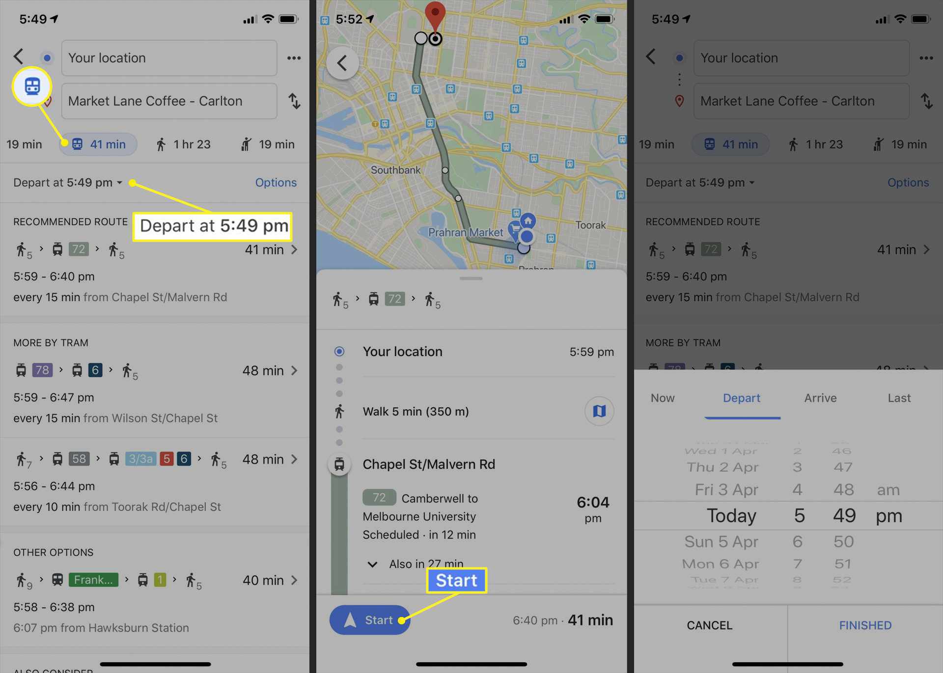 Průvodce veřejnou dopravou v Mapách Google