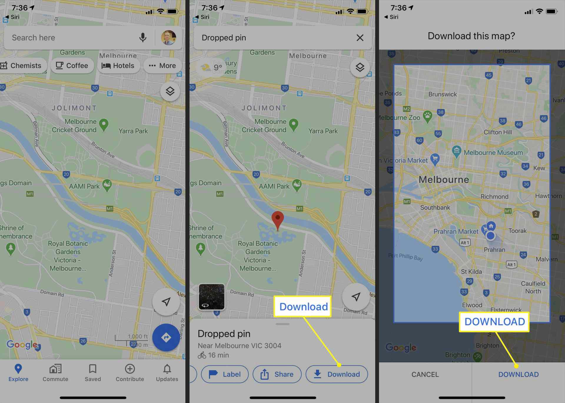 Stahování offline map v Mapách Google pro iPhone