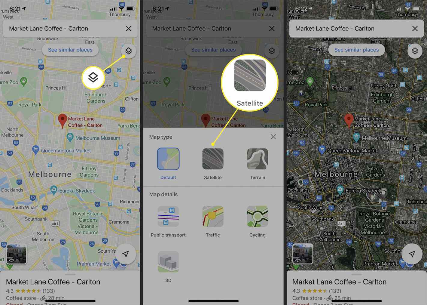 Možnosti stylu Map Google v aplikaci Mapy Google pro iPhone
