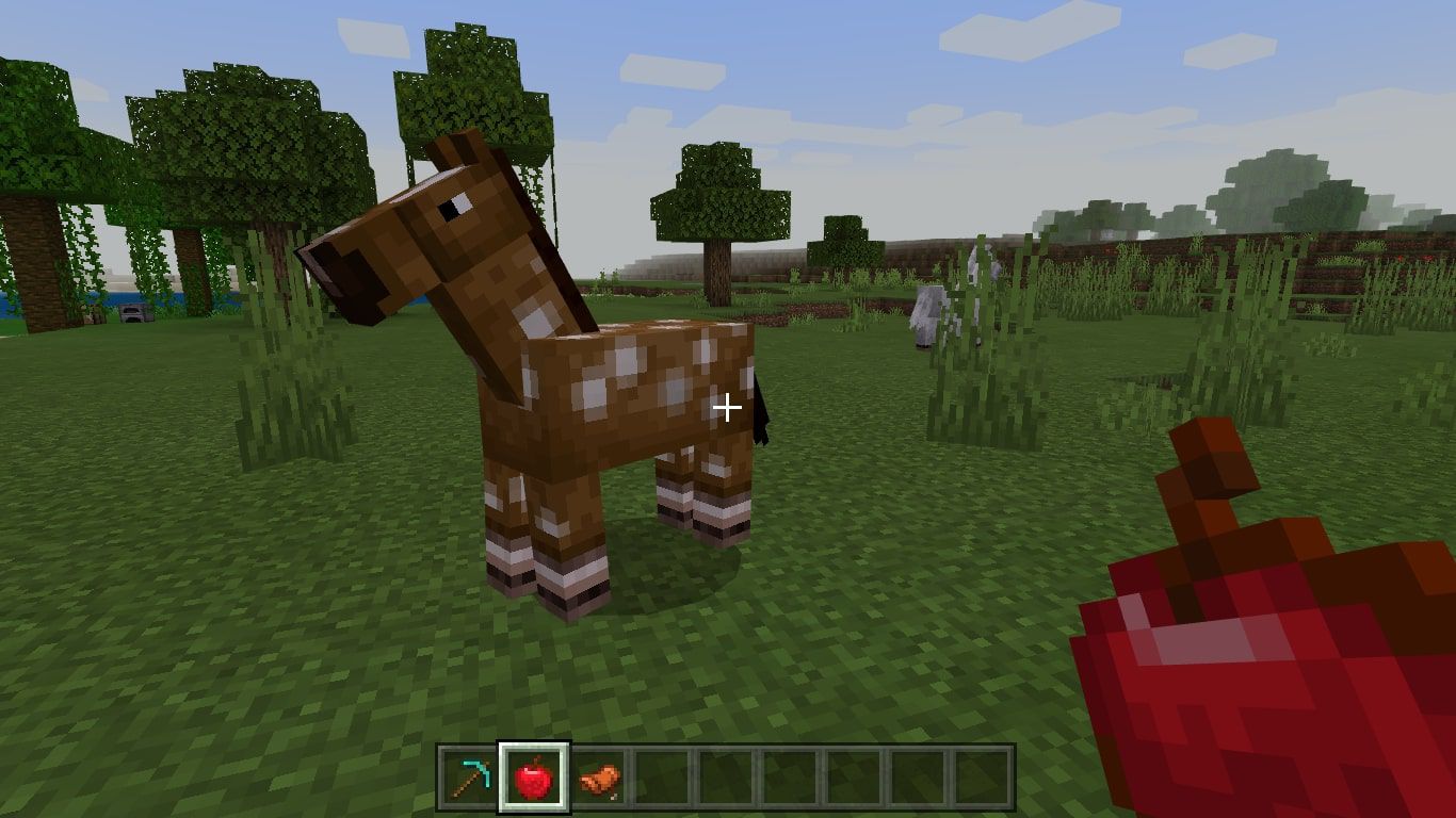 Krmení koňských jablek v Minecraftu