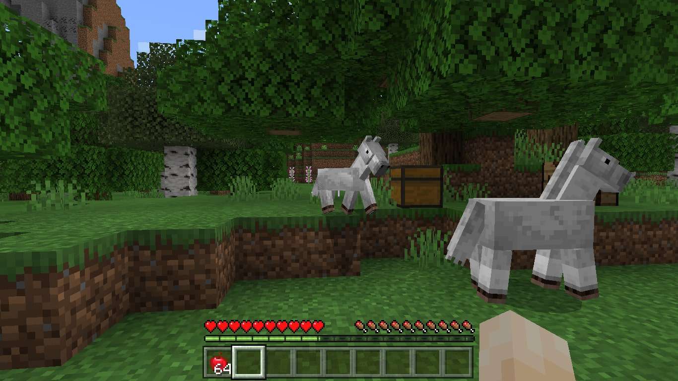 Dospělý kůň a dětský kůň v Minecraftu