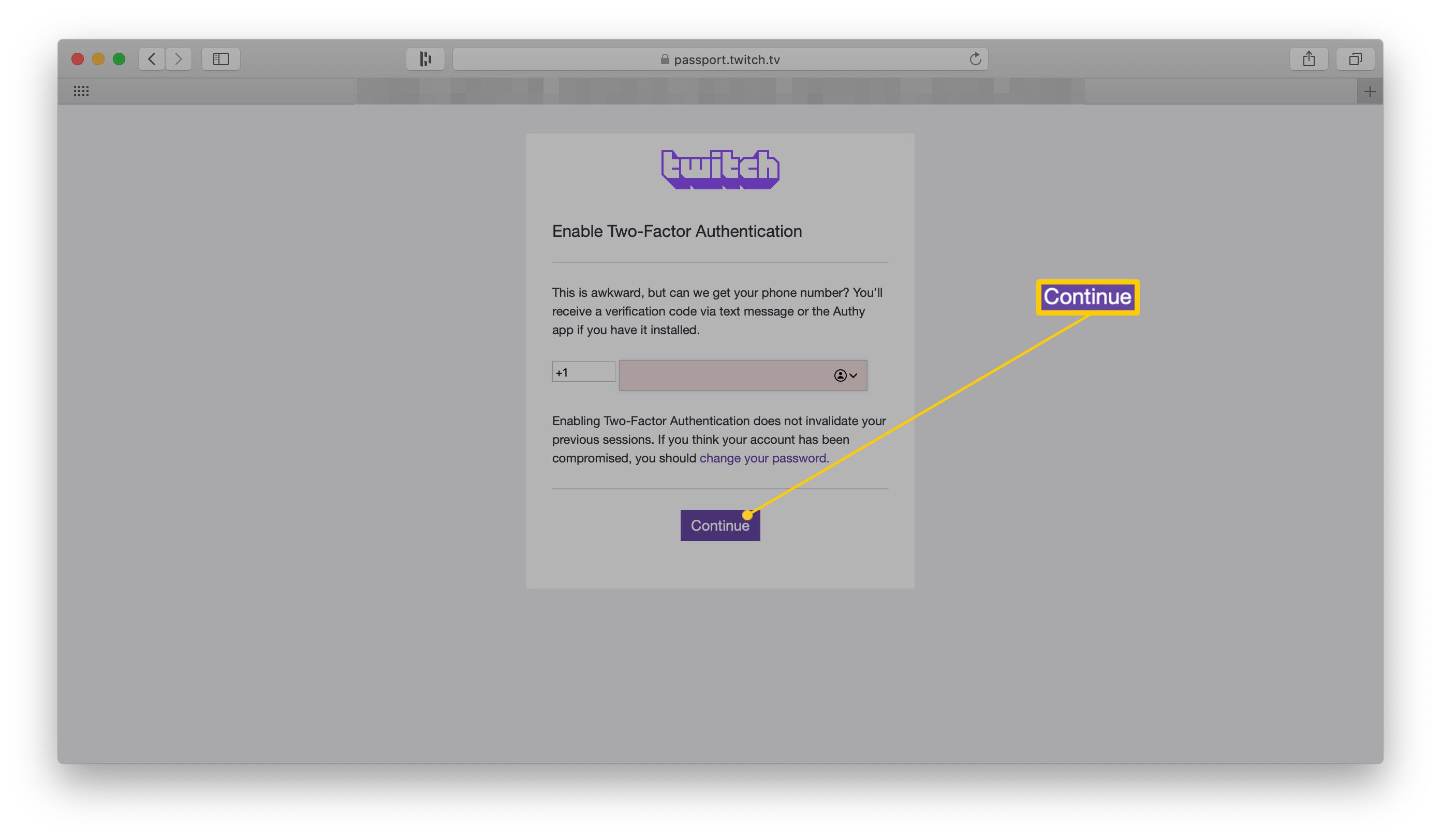 Jeden z kroků umožnění dvoufaktorové autentizace na webu Twitch