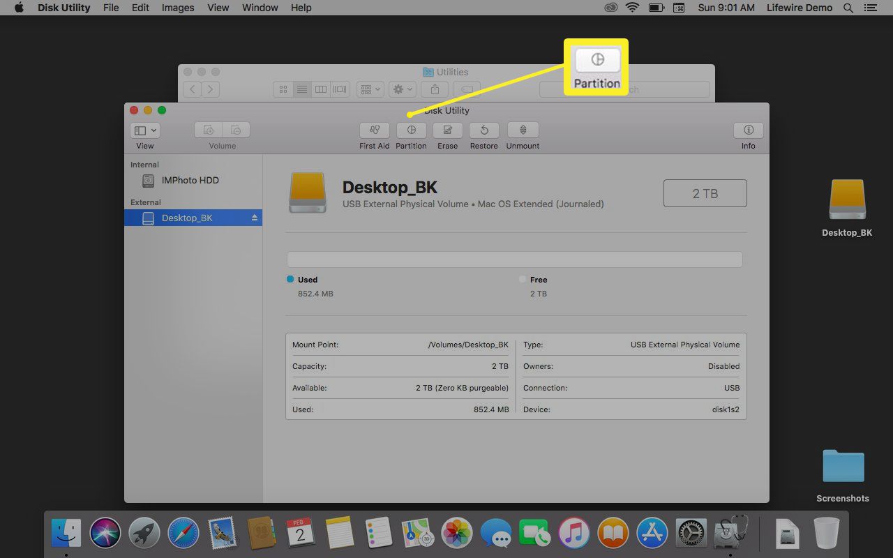 Rozhraní Disk Utility v systému macOS