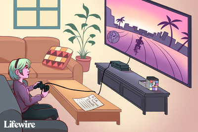 Hráč hrající GTA San Andreas na televizi s velkou obrazovkou