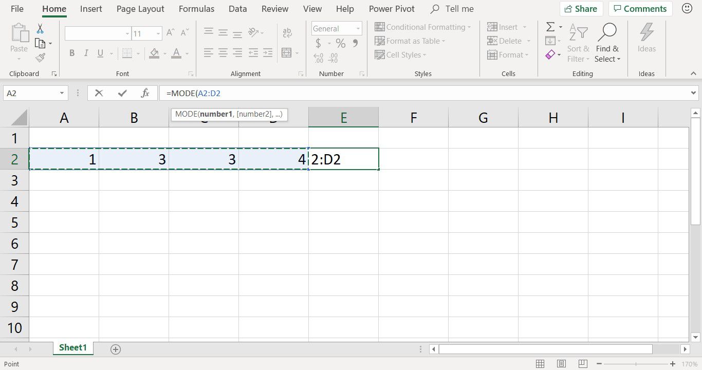 Snímek obrazovky ukazující, jak používat bod a kliknutím vstoupit do funkce REŽIM v aplikaci Excel