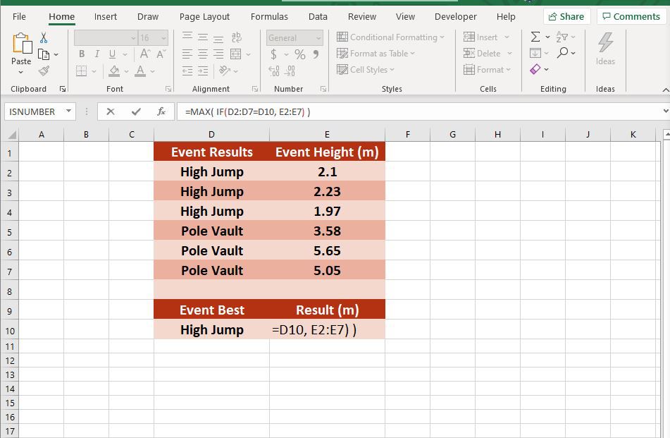 MAXIF vzorec v aplikaci Excel.