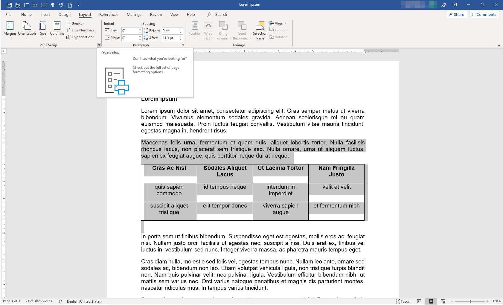 MS Word s vybraným spouštěčem dialogového okna Vzhled stránky