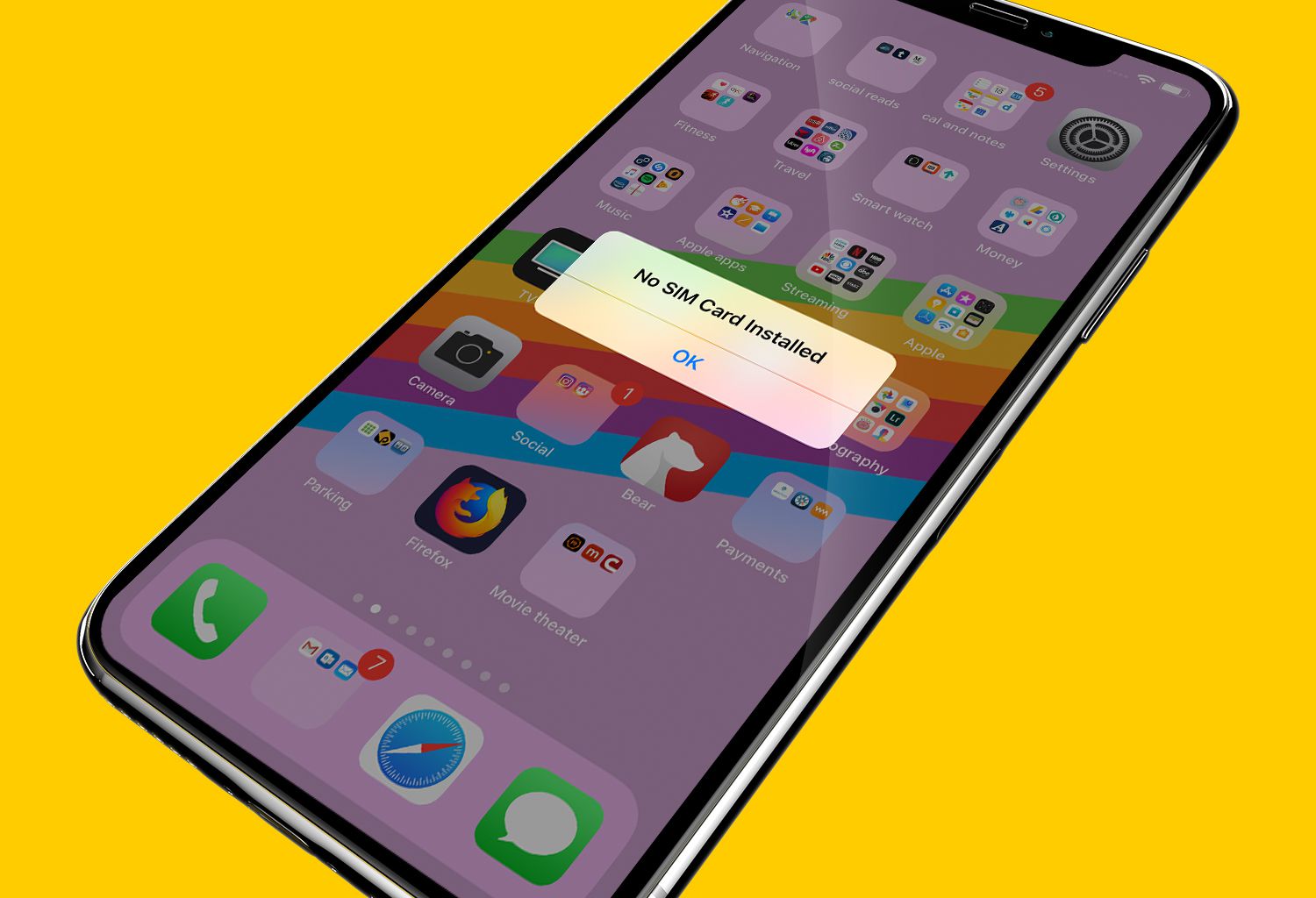 iPhone X bez nainstalované zprávy SIM karty na obrazovce