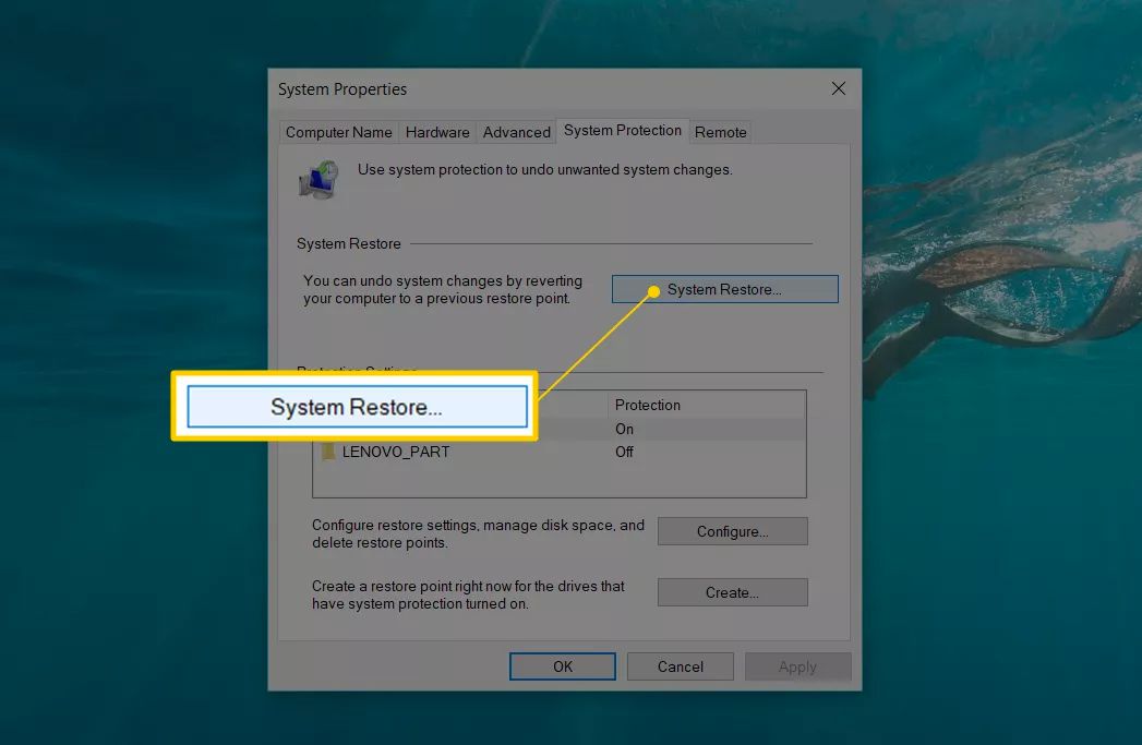 Tlačítko Obnovení systému pro Windows 10