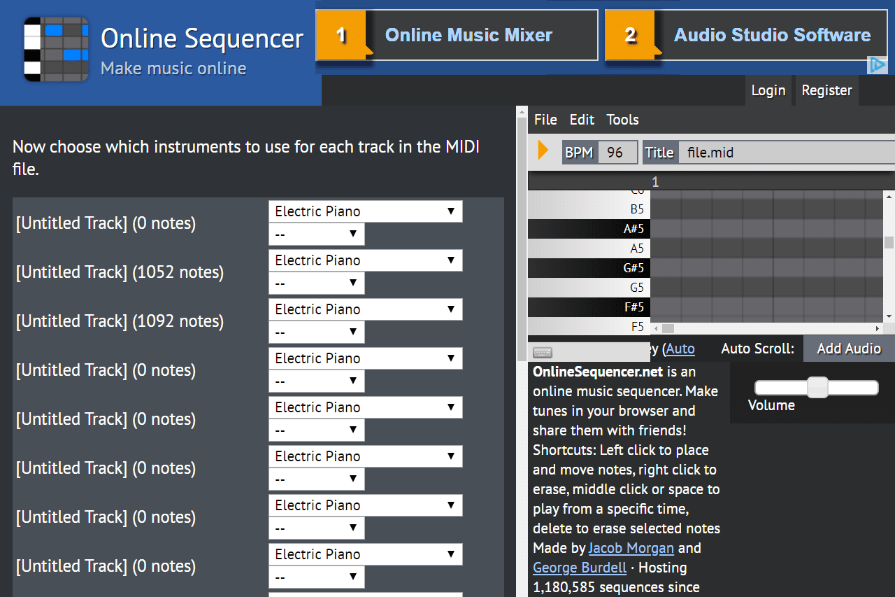 Online MIDI hráč na Online Sequencer