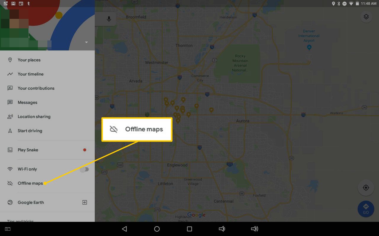 Položka nabídky Mapy offline v Mapách Google