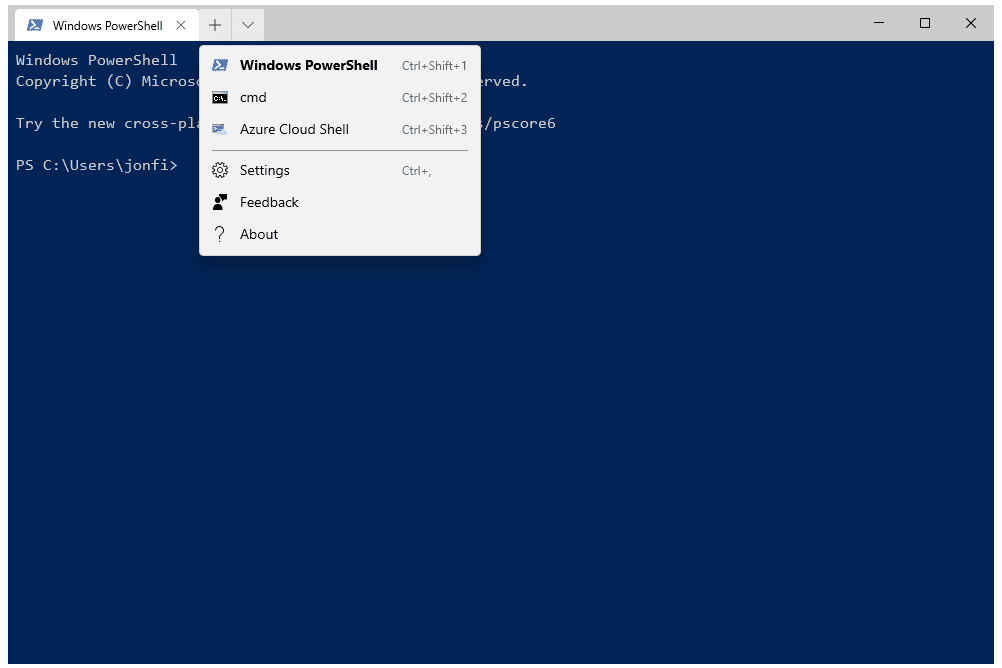 Možnosti nabídky Windows Terminal