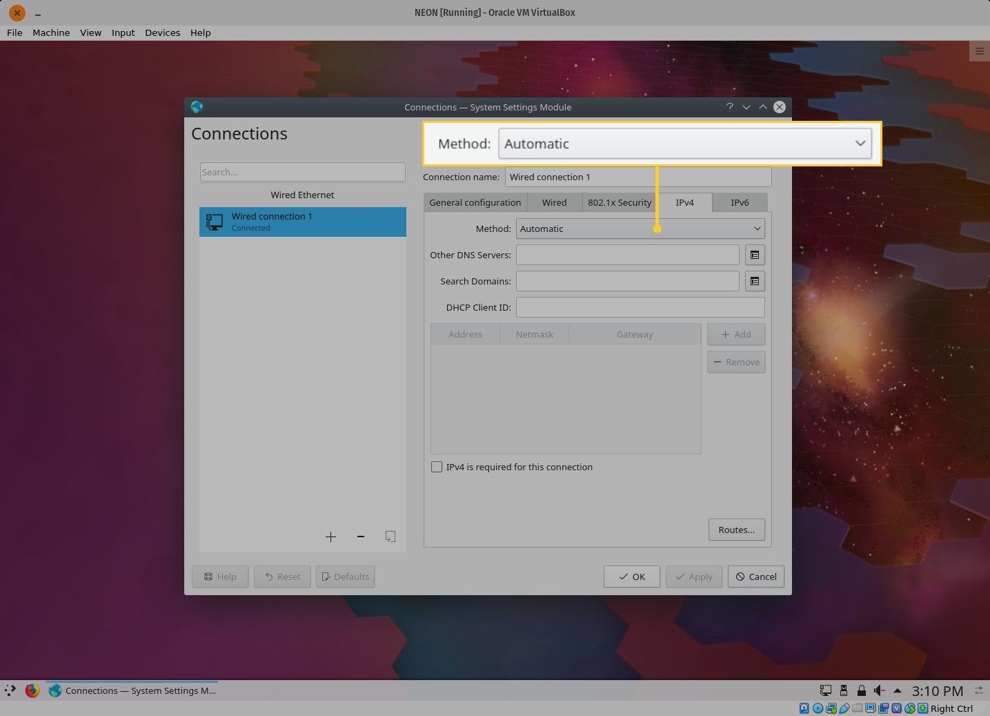 Screenshot okna KDE Connections IPv4.