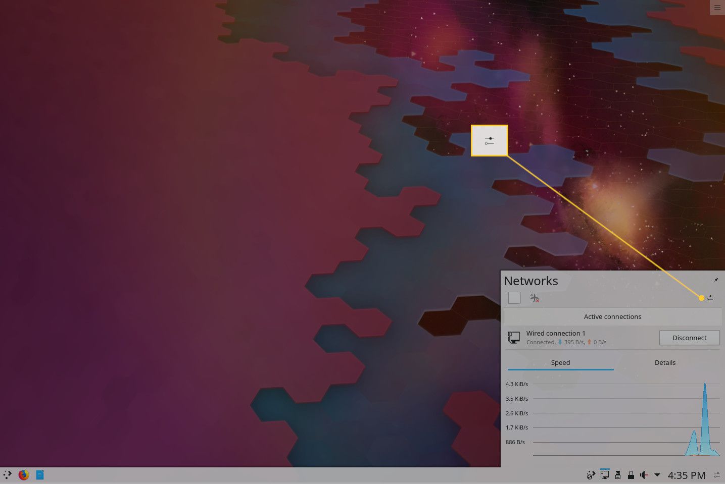 Screenshot vyskakovacího okna KDE Plasma Networks.