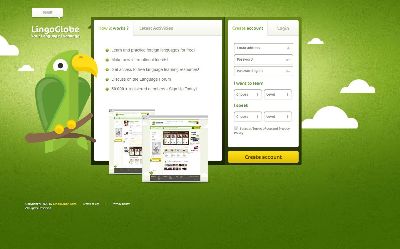 Screenshot webové stránky LingoGlobe.