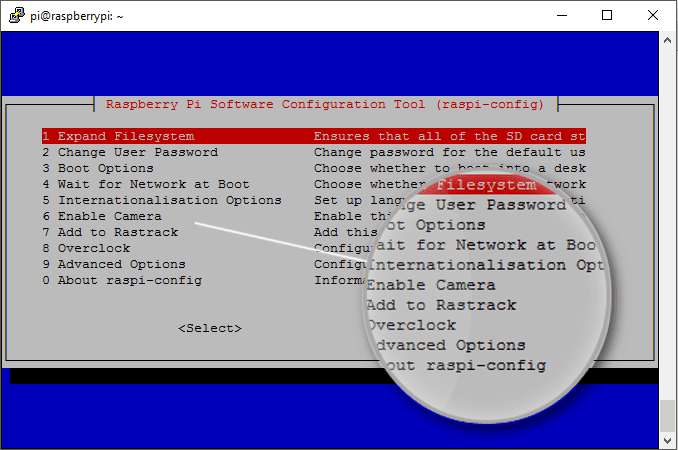 Konfigurační nástroj Raspberry Pi