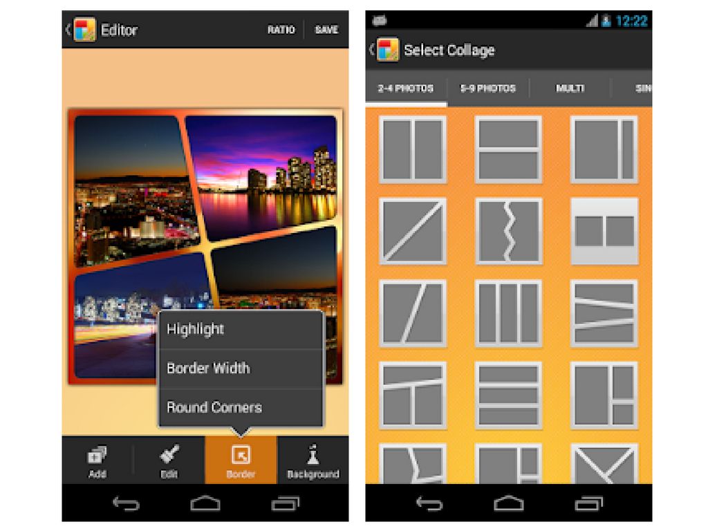 Screenshoty aplikace KD Collage na Androidu.