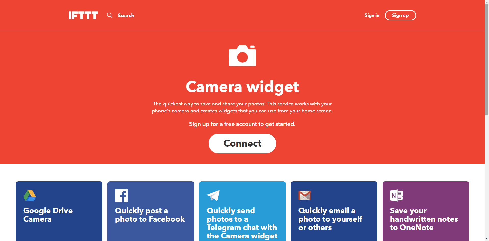 Widget aplikace IFTTT Camera.