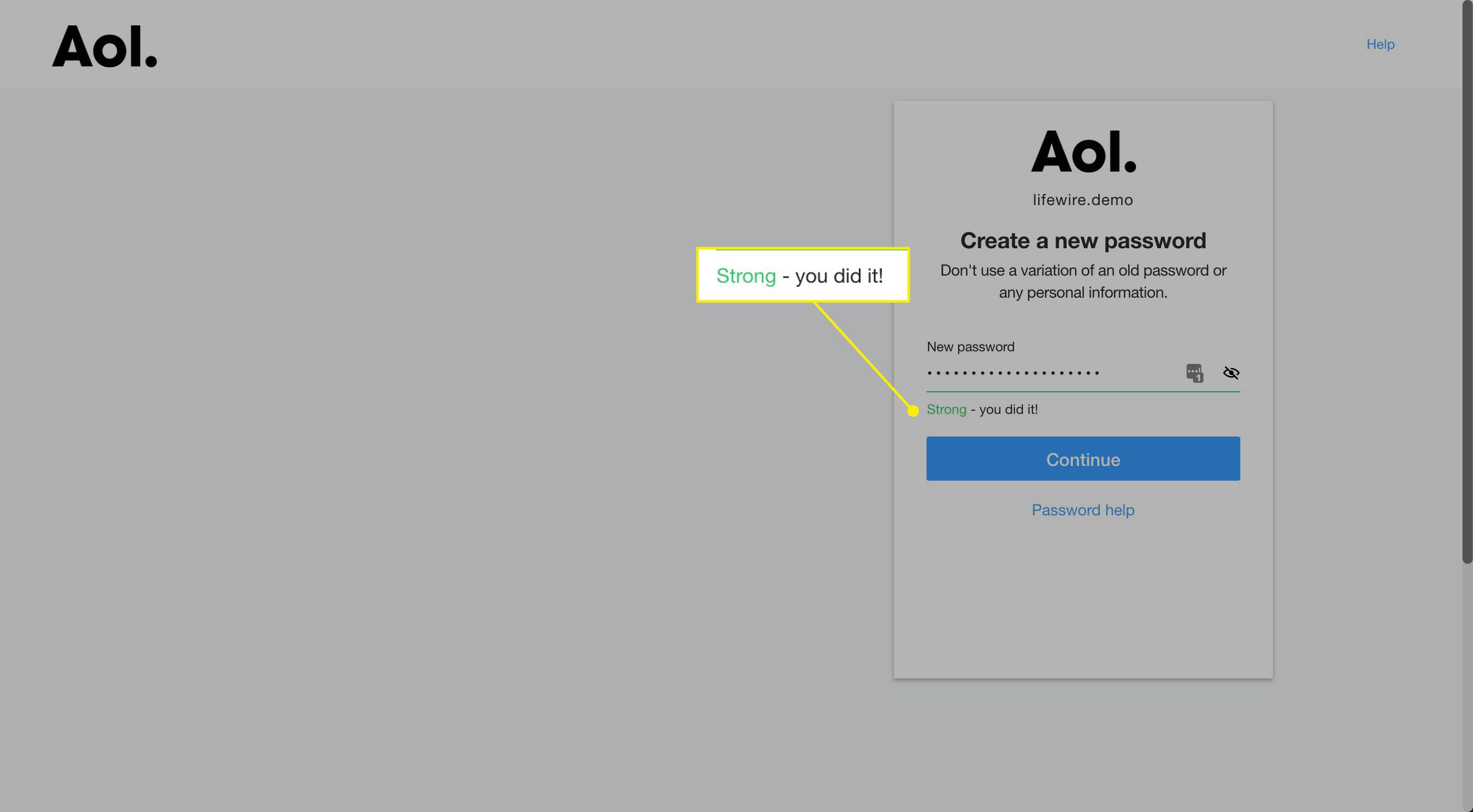 Indikátor síly hesla na AOL