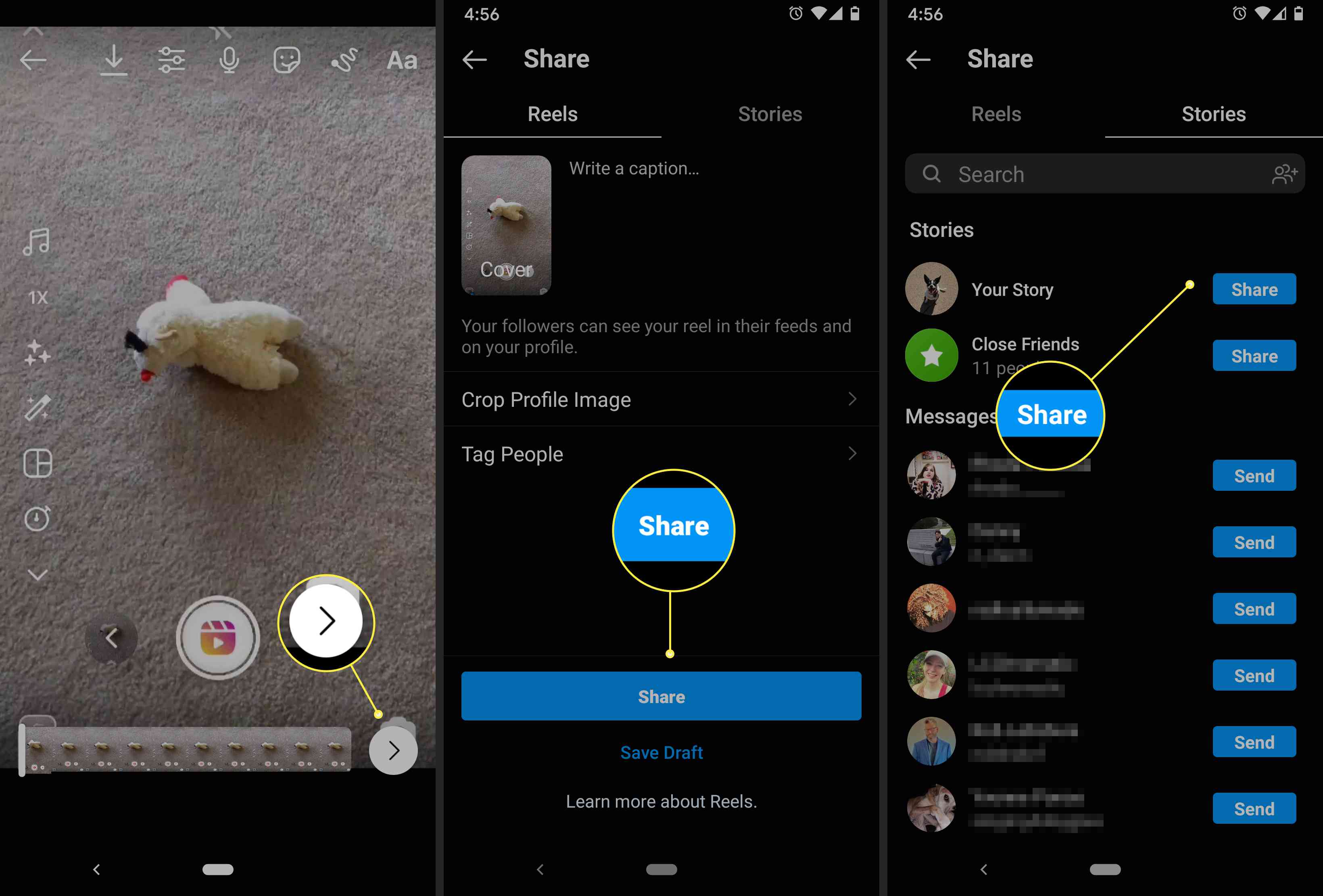 Uživatel Instagramu může sdílet nový kotouč ve svém kanálu nebo jej přidat do svého příběhu