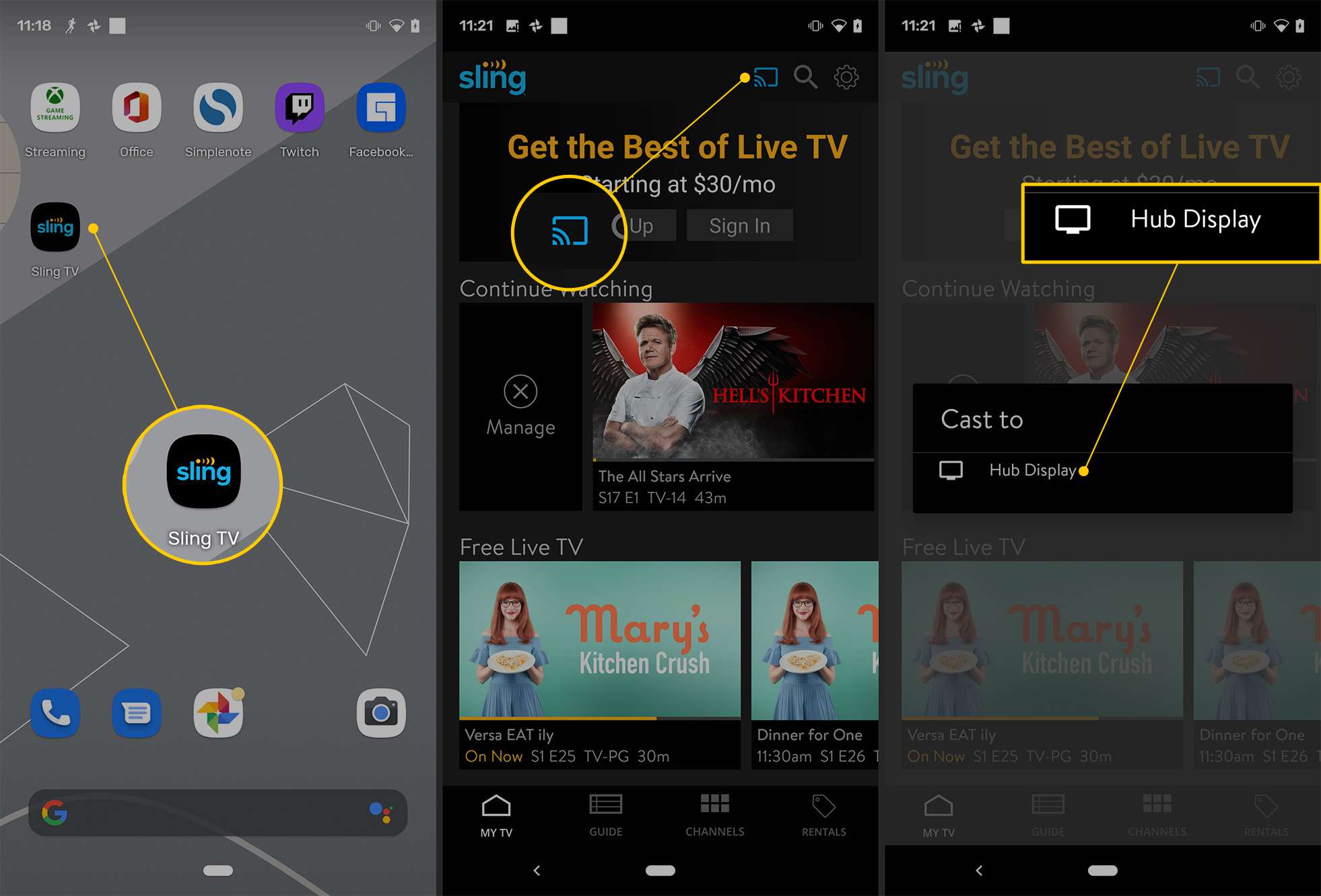 Odesílání Sling TV do televize ze systému Android