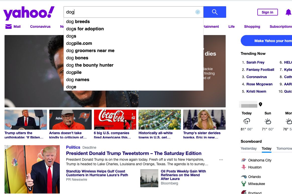 Provádění vyhledávání Yahoo