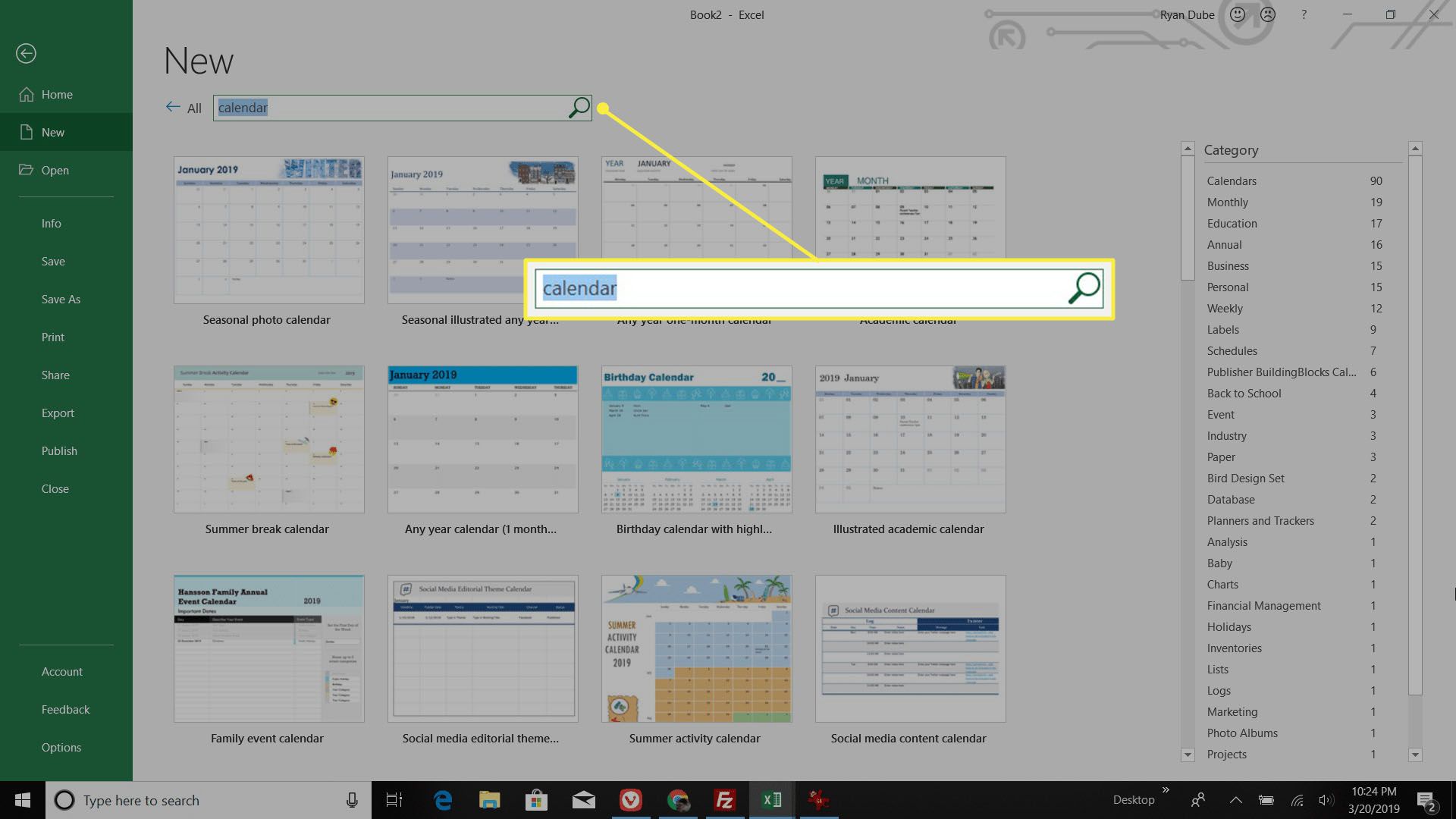 hledání kalendáře v aplikaci Excel