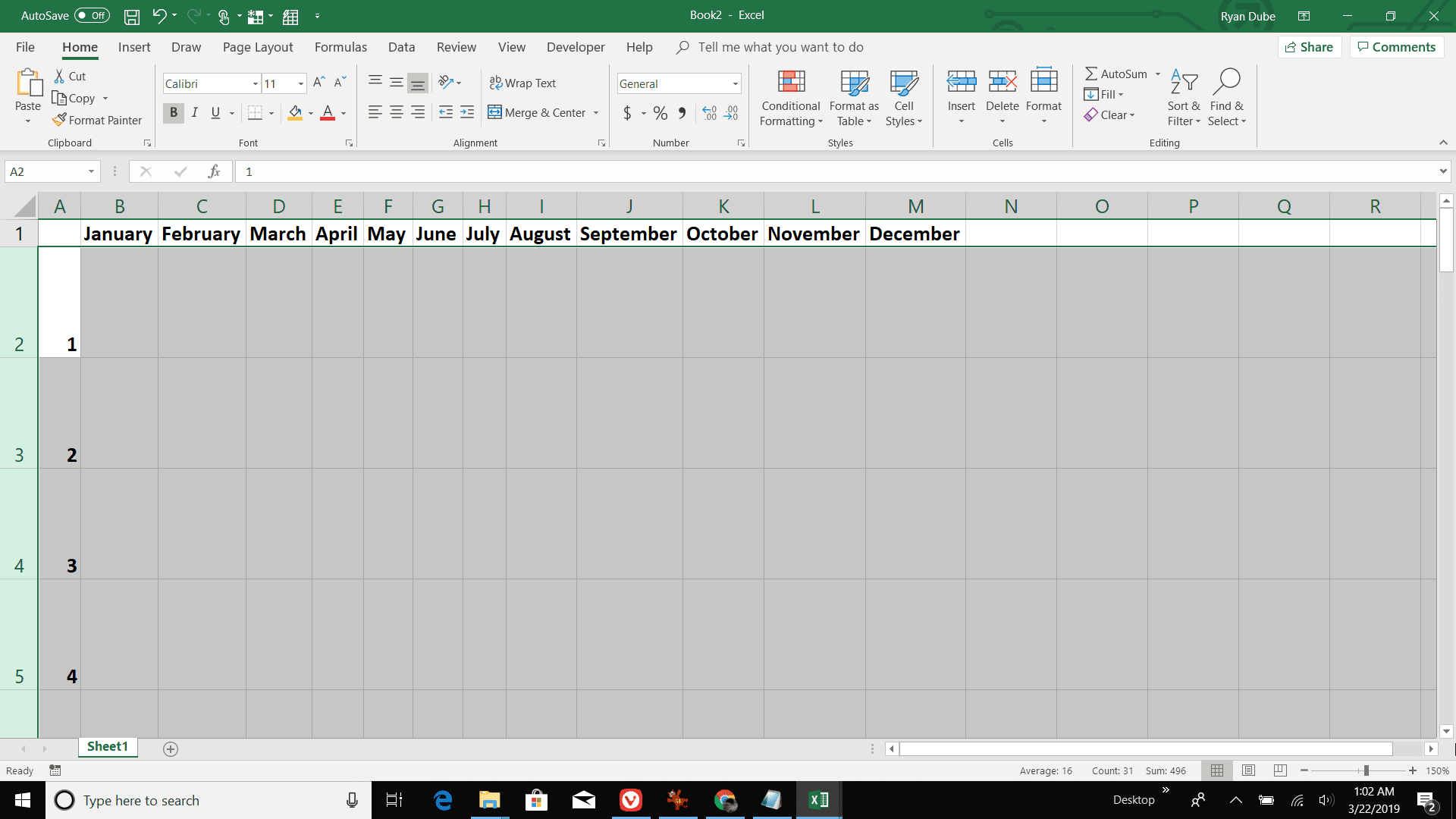 Screenshot změny velikosti denních řádků v aplikaci Excel