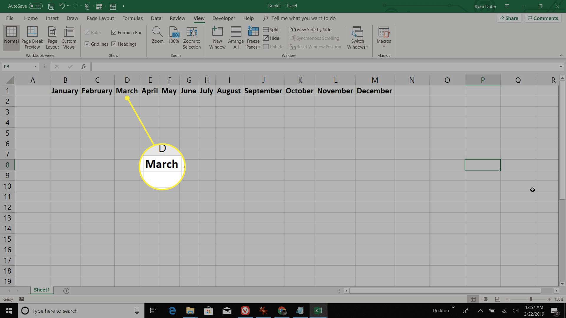 vytváření měsíčního řádku v aplikaci Excel